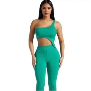 Naked Wardrobe Vibrant Green Asymmetrical Crop Top